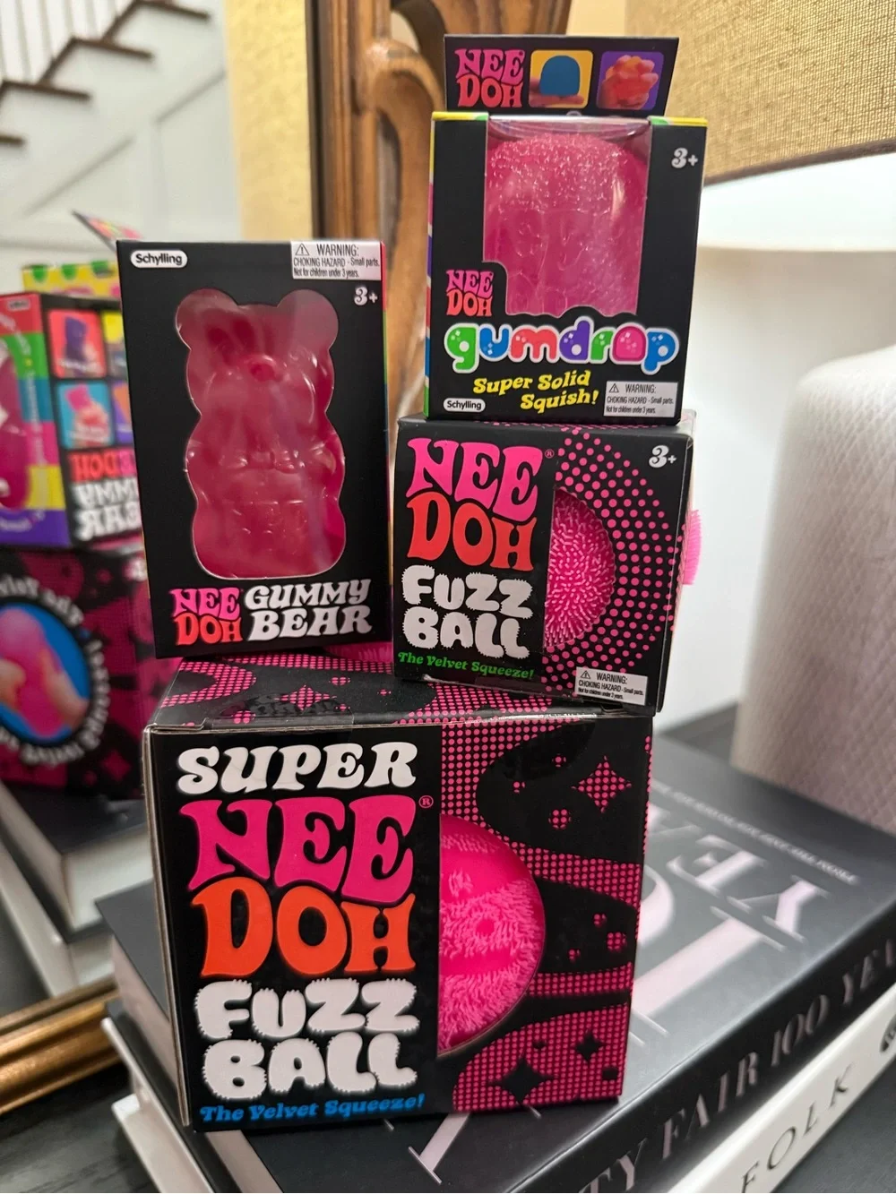 NeeDoh Pink Fuzz Ball & Gummy Bear Toy Lot